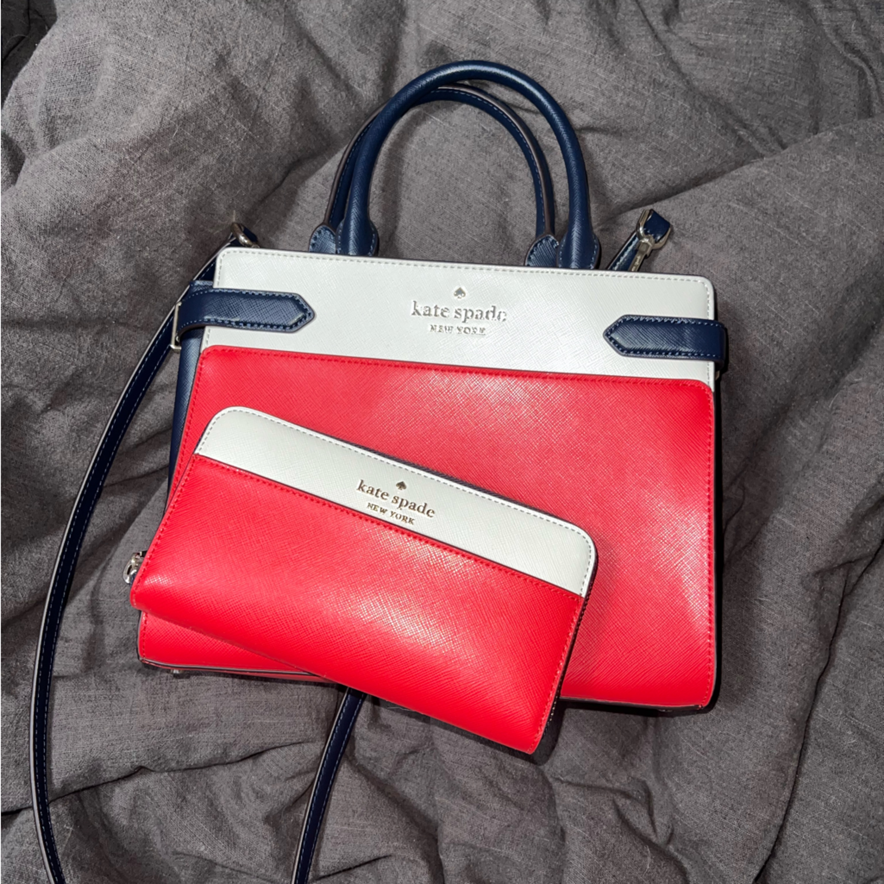 Nwot Kate Spade Satchel Purse With Wallet | Red, Navy, White
